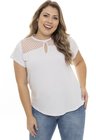 S4111913 Blusa Feminina Plus Size com Tule e Decote Gota Branco (Frente1)