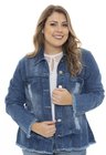 9129AR02  Jaqueta Jeans Feminina Plus Size Destroyed (Frente3)