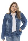 9129AR02  Jaqueta Jeans Feminina Plus Size Destroyed (Frente2)