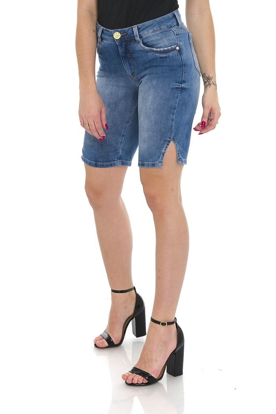 1412003 Bermuda Ciclista Jeans Feminina com Fenda Lateral (Frente)