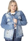 9130AR07 Jaqueta Jeans Feminina Plus Size Destroyed (Frente)