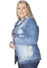 9130AR07 Jaqueta Jeans Feminina Plus Size Destroyed (Lateral)