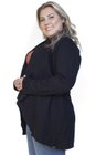 S4512902003 Cardigan de Moletom Feminino Plus Size Preto (Lateral)