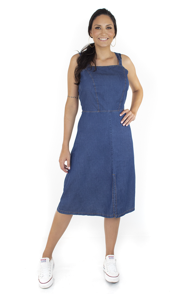 Vestido Jeans Midi com Fenda