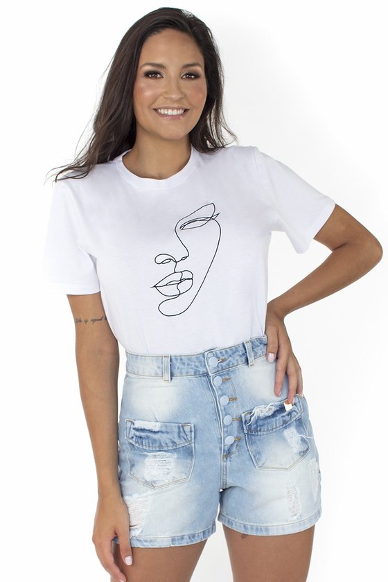 44212101002 T-shirt Feminina Face Minimalista Branca (Frente 2)