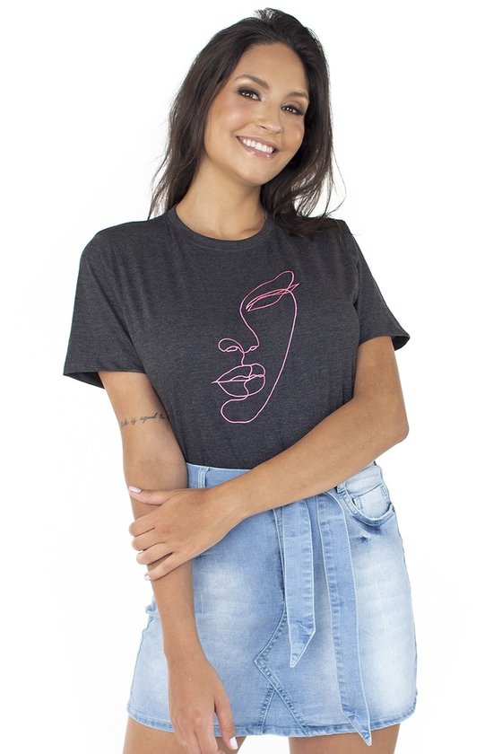44212101003 T-shirt Feminina Face Minimalista Mescla (Frente 2)