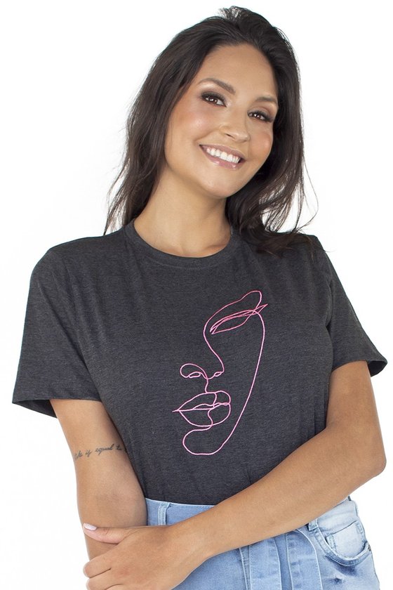 44212101003 T-shirt Feminina Face Minimalista Mescla (Frente 3)