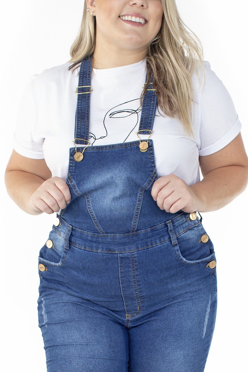 Jardineira Jeans Feminina Plus Size