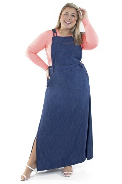 Plus Size Macaquinho Jeans Saia Macaquinho MacacÃ£o Jeans Saia