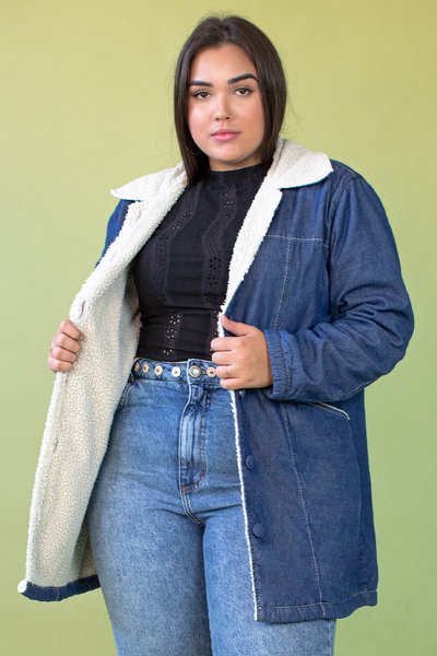 Parka Jeans Jaqueta Pelinhos Plus Size Casaco Feminino Forrado