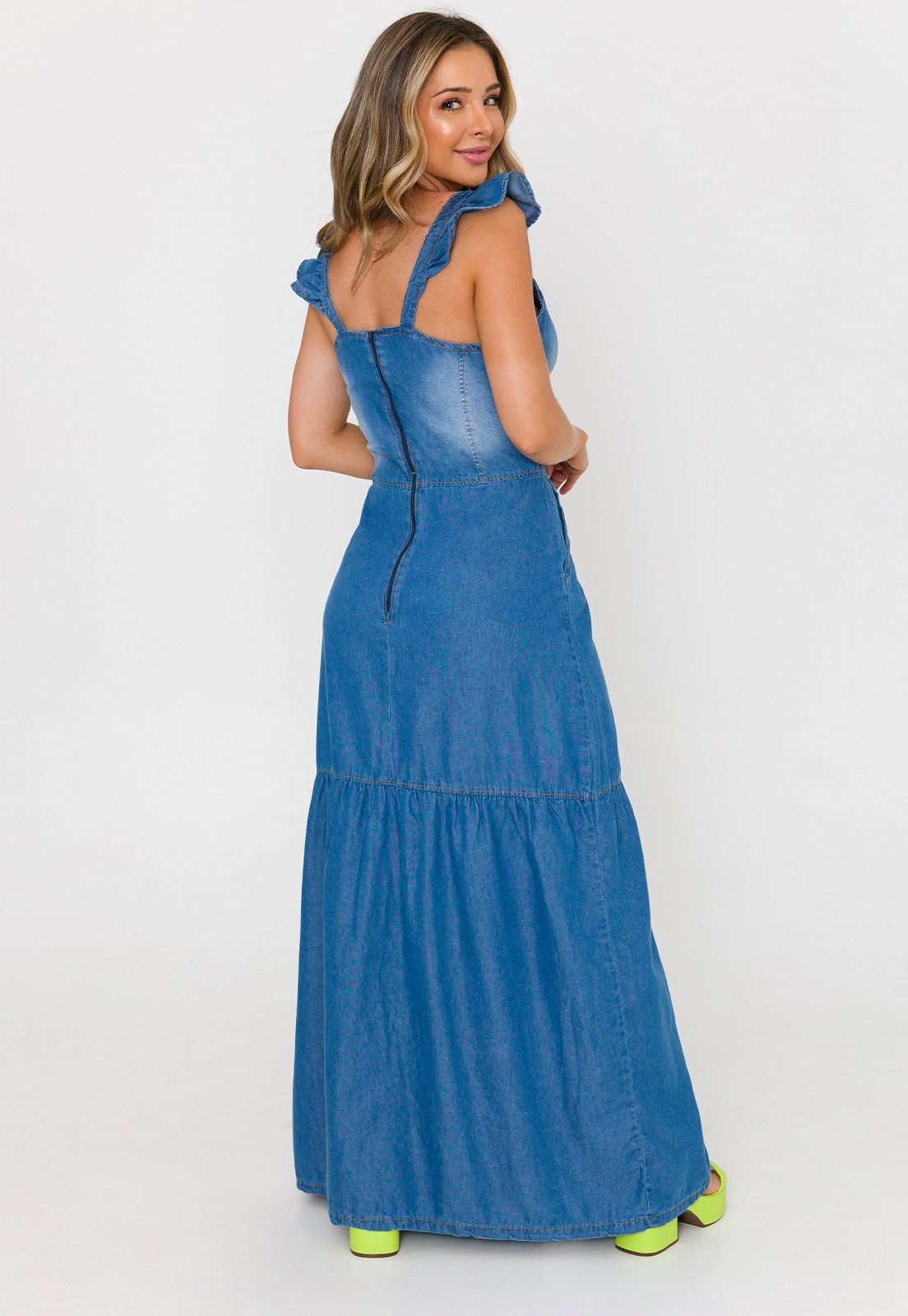Vestido Jeans Jabor com Fenda Frotal