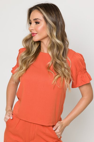 02 blusa de viscose terracota com elastico nas mangas anna