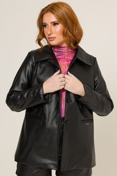 01 blazer de couro sintetico pu preto
