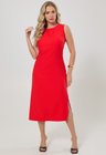 01 vestido midi com fenda lateral e decote redondo vermelho vermelho g