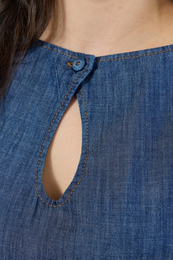 05 vestido jeans curto recorte gota no decote g